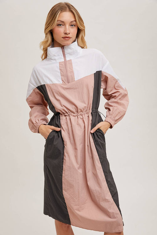 COLOR BLOCK LIGHTWEIGHT WINDBREAKER ANORAK DRESS